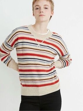 Madewell Woodson Striped Cashmere Waffle Sweater Size M